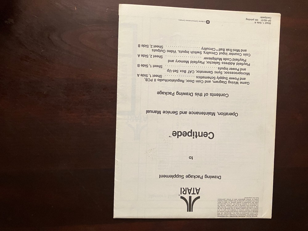 Original ATARI CENTIPEDE Arcade Operation, Service, & Maintenace Manuals - NIce!