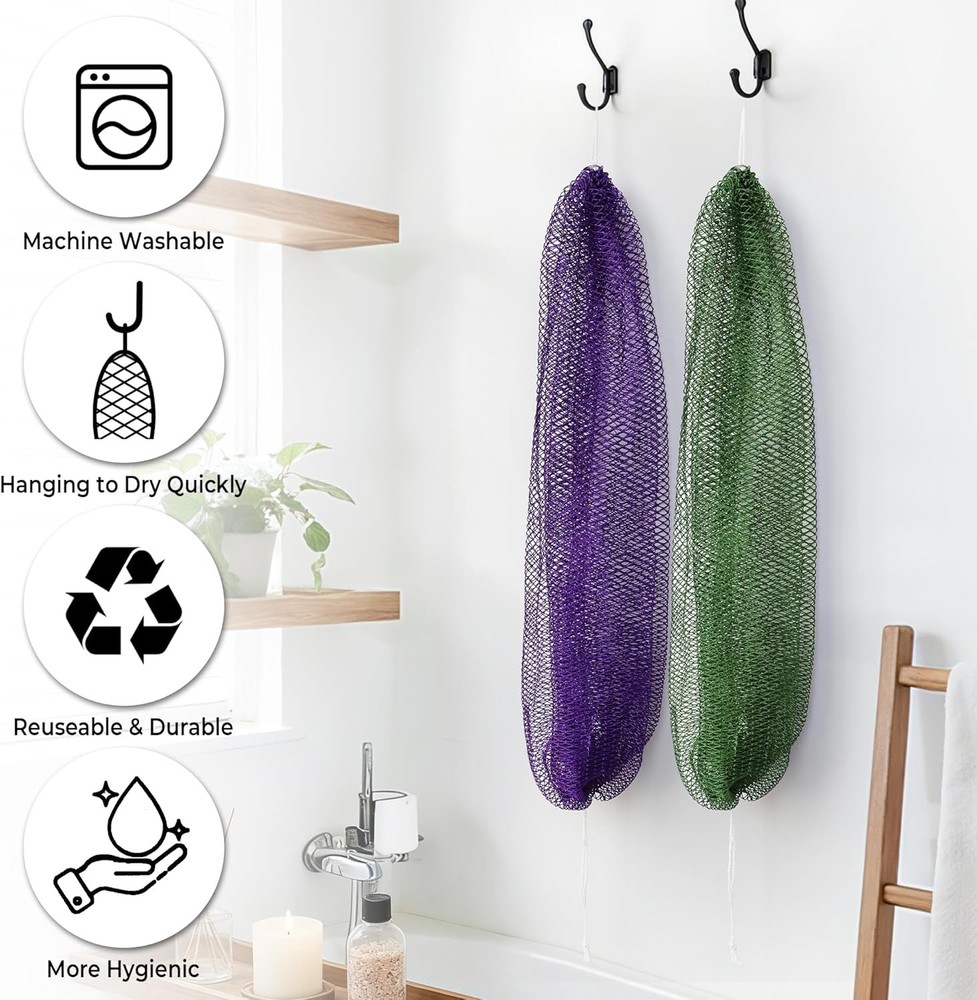 African Net Sponge Authentic - 2 Pieces Exfoliating Body Scrubber Bath Sponge -
