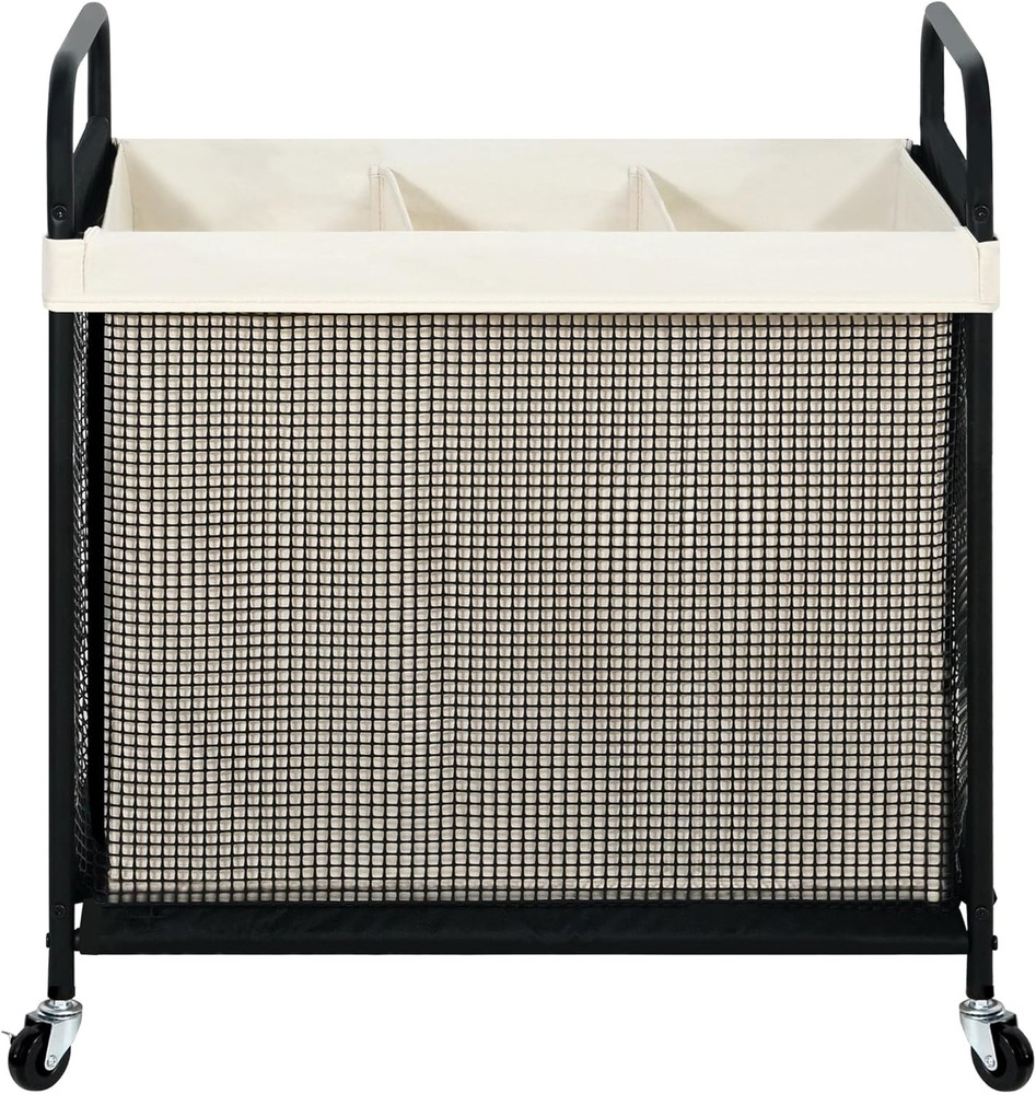Laundry Hamper 3 Section 120L Rolling Laundry Sorter Cart W/ Removable &