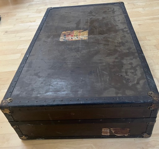 Antique American Metal Studded Rectangular Steamer Trunk. Early 1900’s.