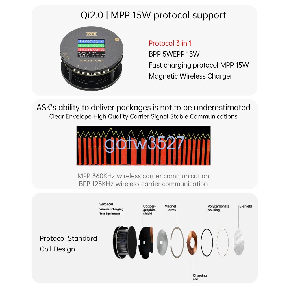 LCD Magnetic Wireless Charging Tester Voltage Current Power Meter Fast Charging