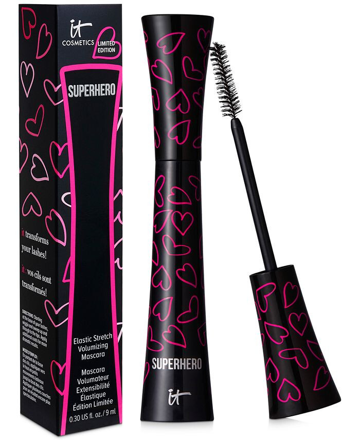 IT COSMETICS SUPERHERO ELASTIC STRETCH VOLUMIZING MASCARA .30 OZ - SUPER BLACK