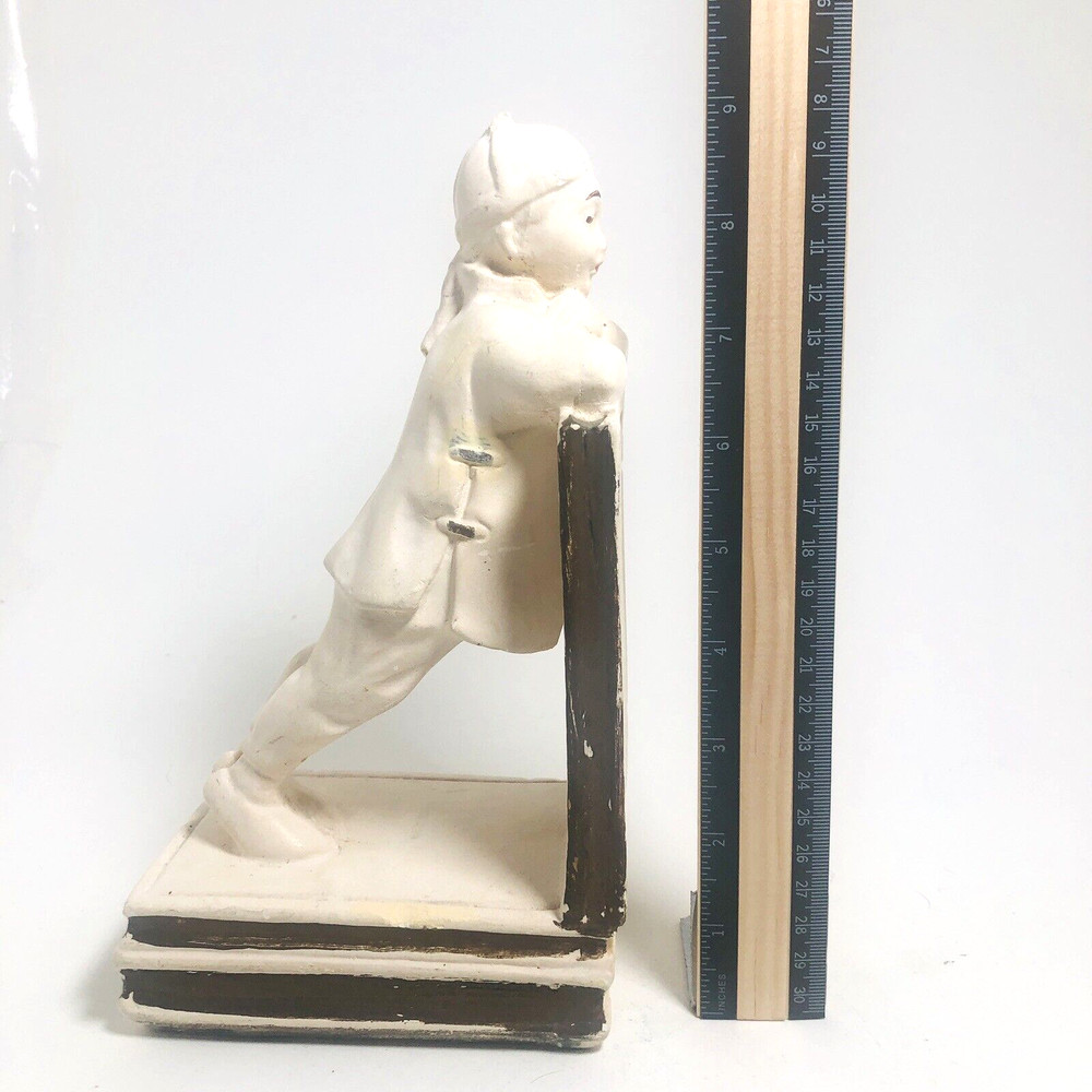 Vintage Chalkware Bookend MCM Chinese Boy Kneeling Plaster 9"