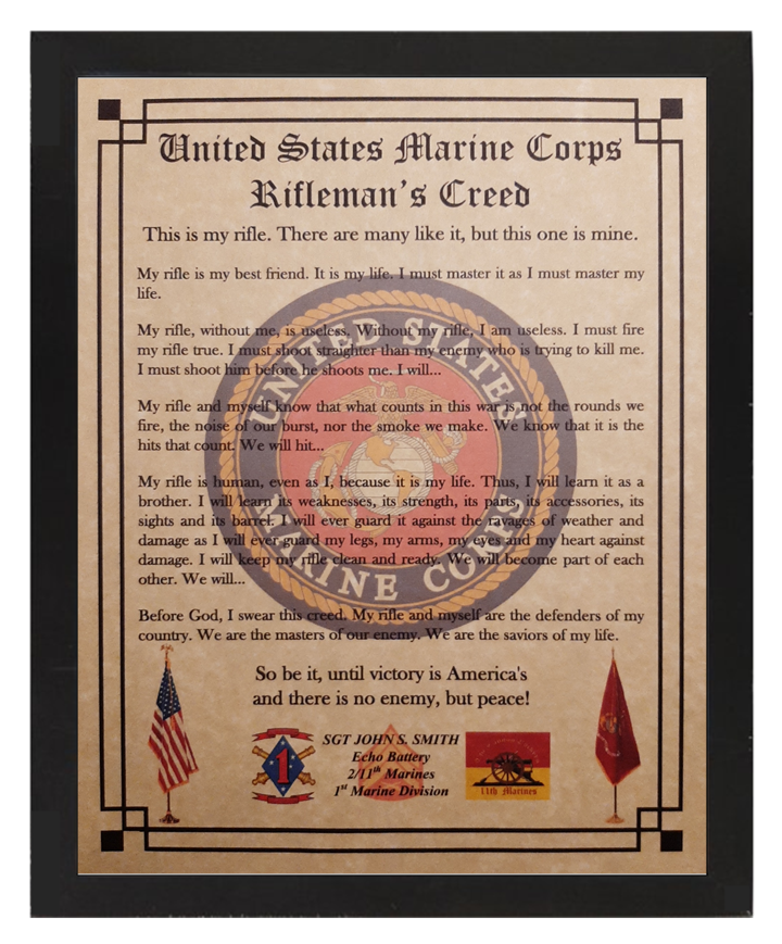 MC-NICE: MARINE CORPS Rifleman's Creed Framed PERSONALIZED