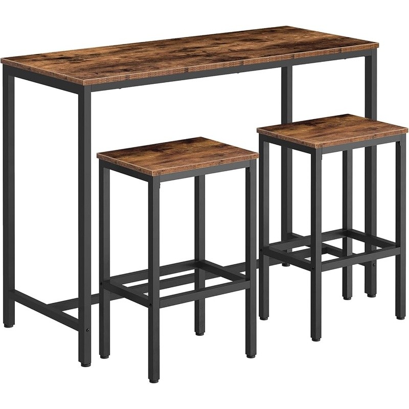Bar Height Table Set W/ 2 Stools Modern Industrial Dining Easy Assembly New