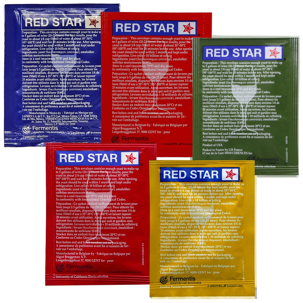 Home Brew Ohio Red Star Sampler Wine Yeast (Pack of 5) Great for Making Wine