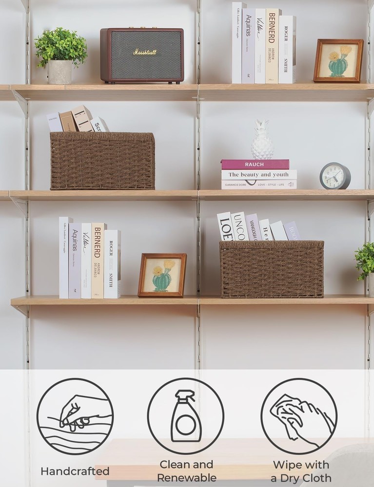 Dark Brown Storage Baskets, Rectangular Shape, 2-Pack