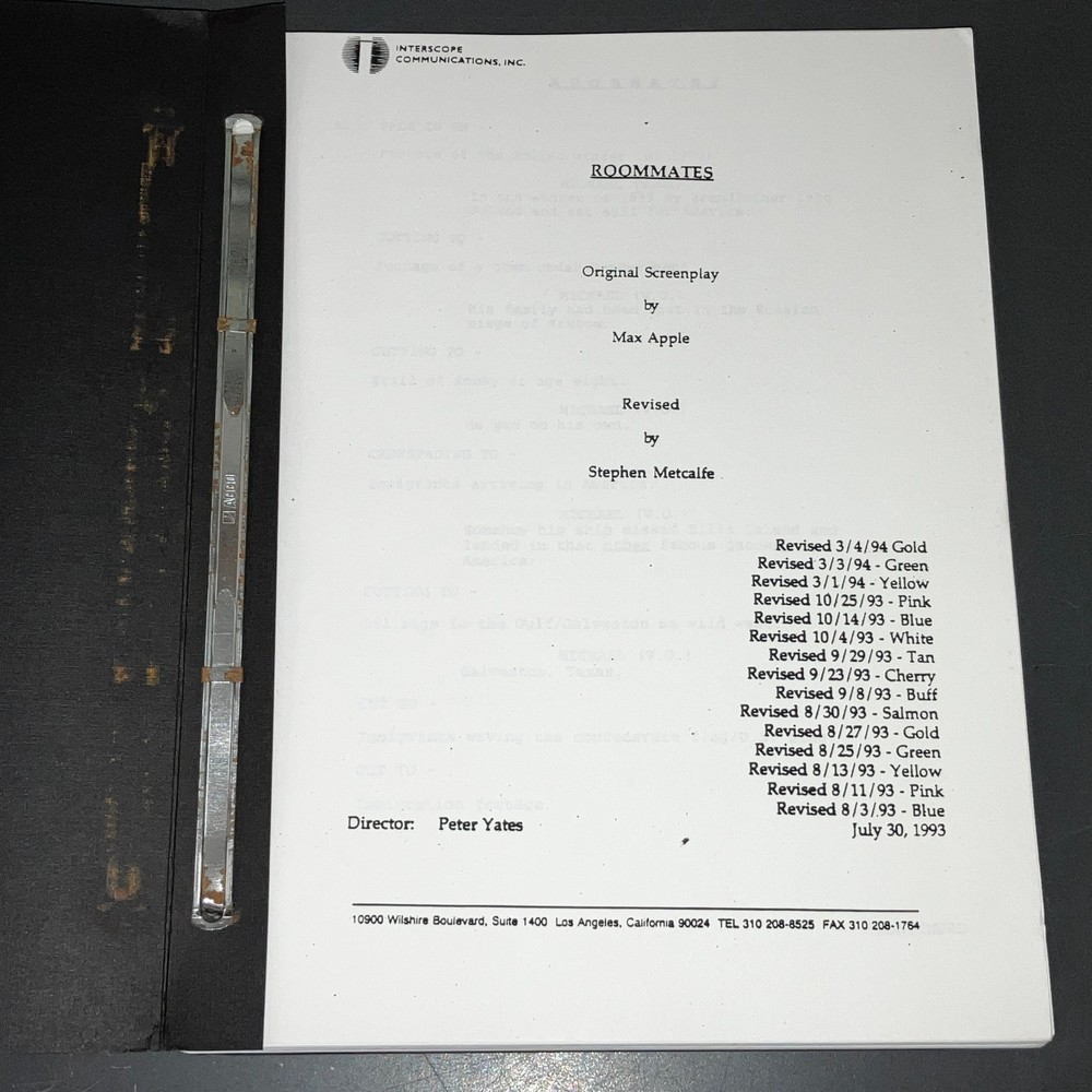 ROOMMATES (7/30/93) Interscope Script / White Page Revisions / Peter Yates + COA