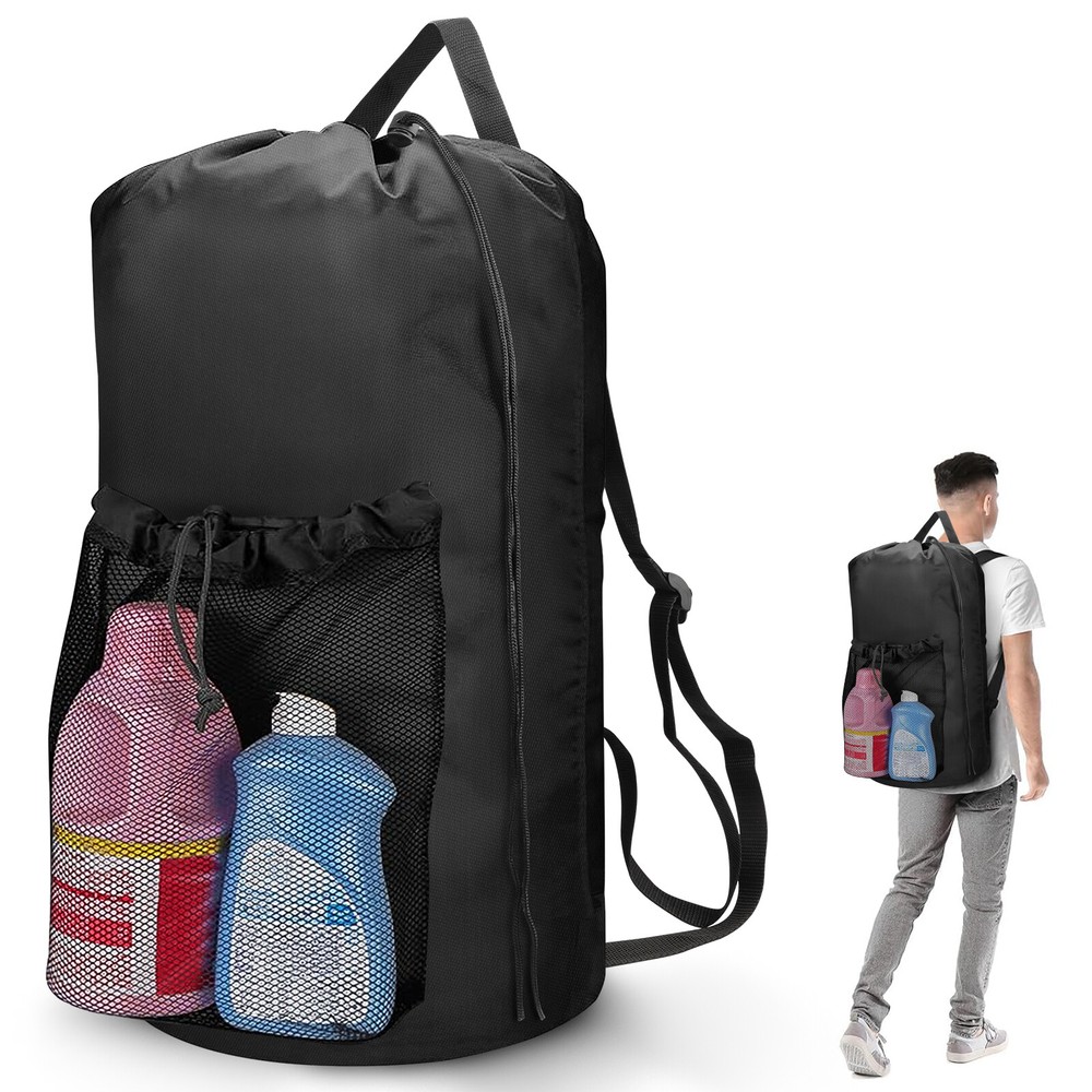 Heavy Duty Backpack Laundry Bag, Clothes Hamper with Shoulder Straps Mesh Pocket
