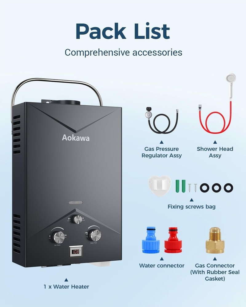 Portable Propane Water Heater 6L 1.78 GPM Outdoor RV Camping Shower Kit