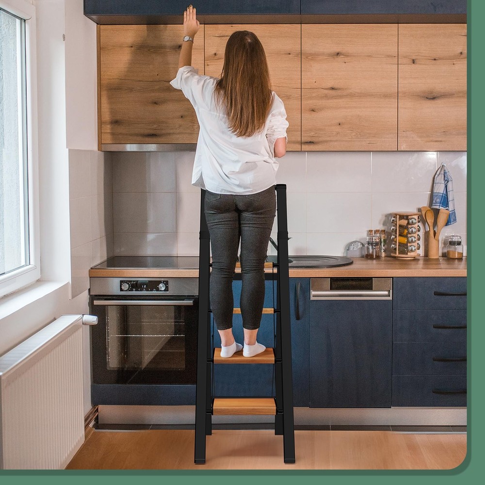 Step Ladder 4 Step Folding with Handle, Kitchen Step Stool for Adults, Alumin...