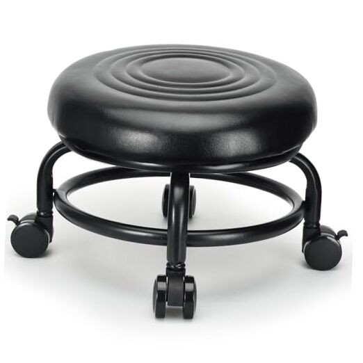 Low Height Rolling Stool Low Roller Stool PU Leather Comfortable Chair, Style 2