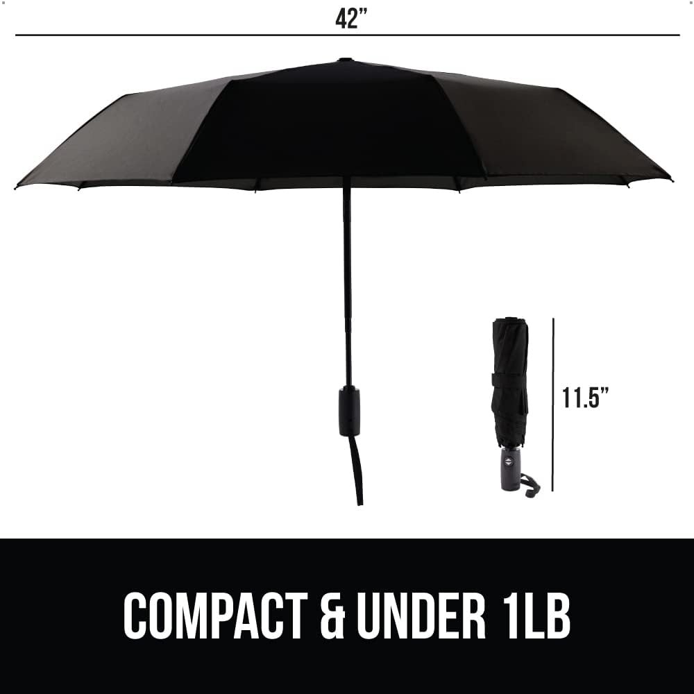 GORILLA GRIP Strong Windproof Stick Compact Umbrella for Rain, One-Click Automat