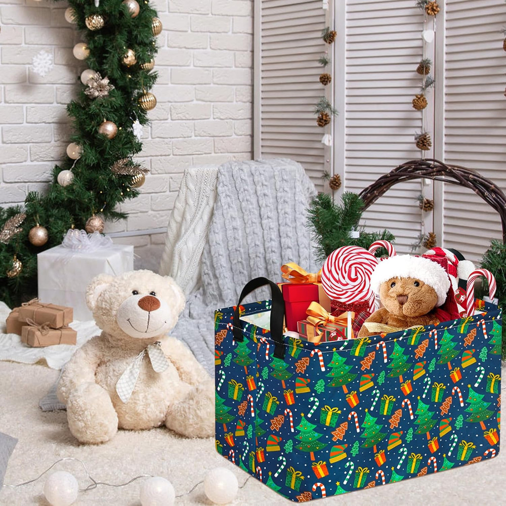 Rectangular Christmas Basket Storage Bin Collapsible Nursery Hamper Book Shel...