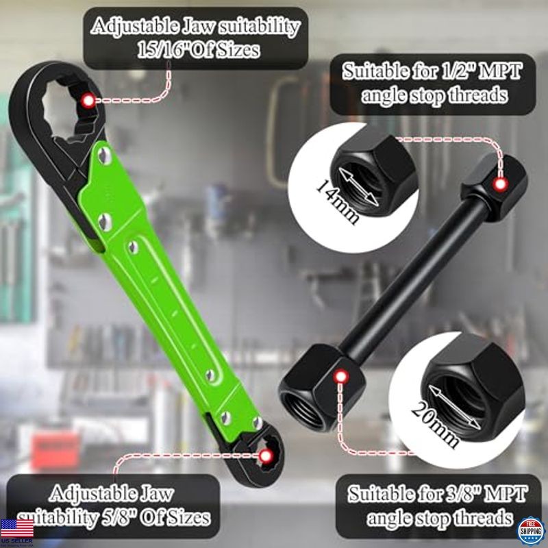 Angle Stop Wrench Kit for Plumbing, Quick Install Tool for Supply Nuts, Green