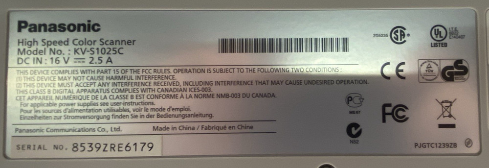 Panasonic KV-S1025C Duplex Document Scanner