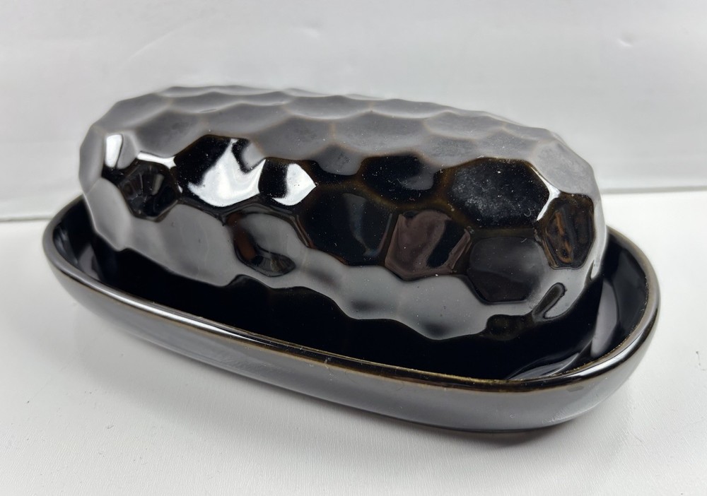 Sango 4711 Butter Dish Continental Black Ceramic 2 Piece
