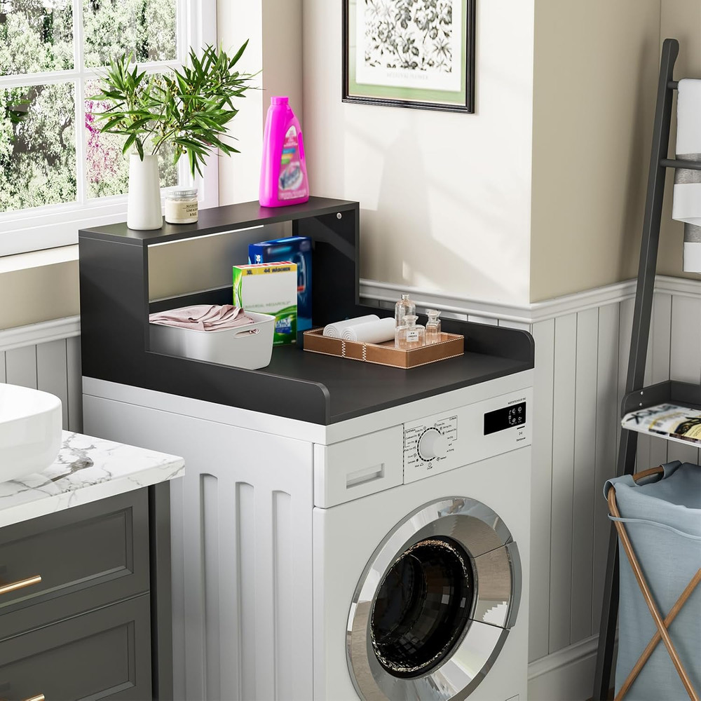 Sturdy Washer Dryer Countertop with Shelf - Black Laundry Room Storage Solution