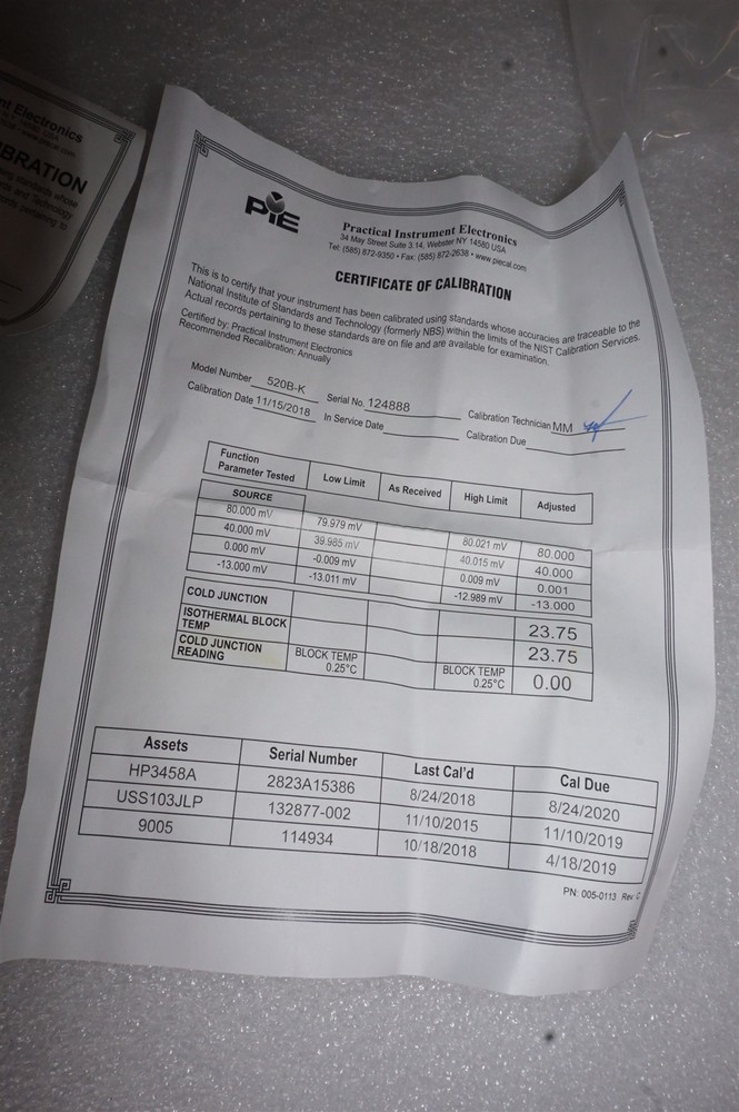 PIE 520B-K Thermocouple Calibrator, Single Source for K type Thermocouples