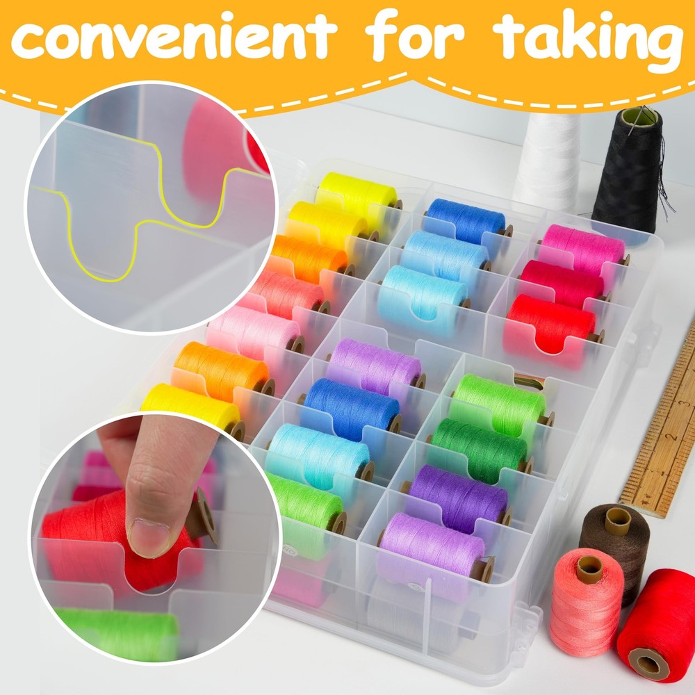 Thread Storage,Double Sided,46 Grids Sewing Organizer,Portable, Transparent, ...