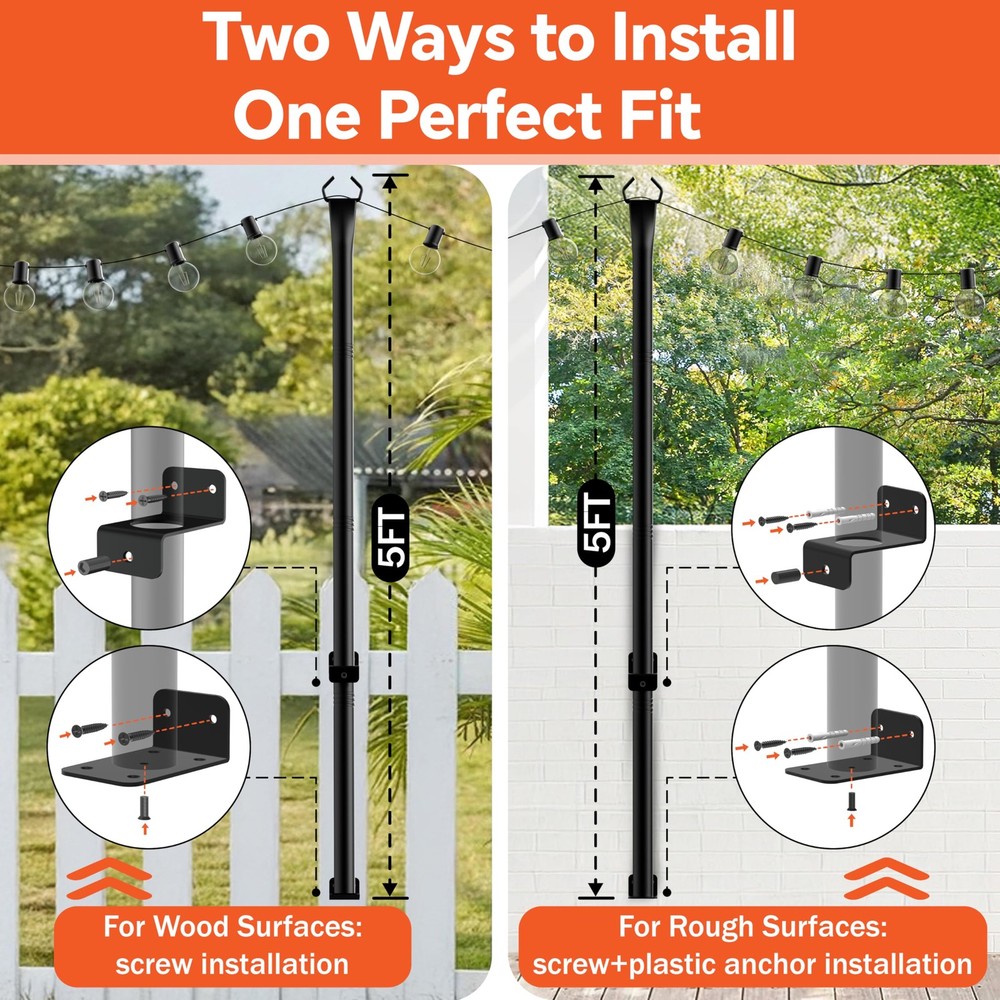 6 Pack String Light Poles, 5 Ft Light Poles for Outside, Thickened Metal Pole...