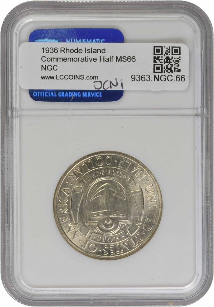 Rhode Island Commemorative Silver Half Dollar 1936 MS66 NGC