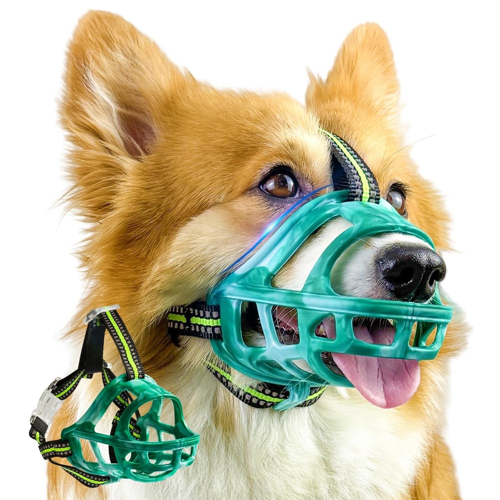 Green Size L Dog Basket Muzzle AntiBiting Chewing Lightweight Cage Panting