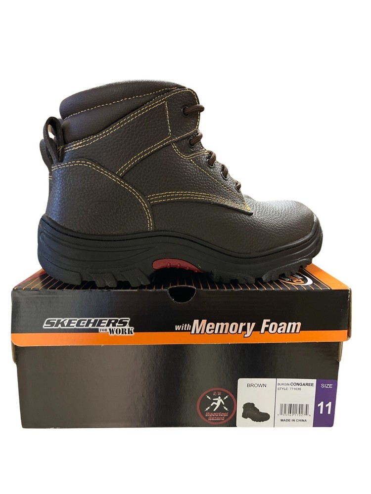 Skechers Men's Work Burgin Congaree Soft Toe Memory Foam Work Boots - Brown!