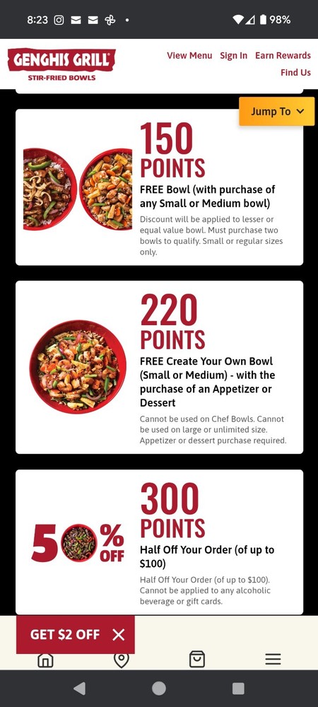 Genghis Grill 520pts Gift Card