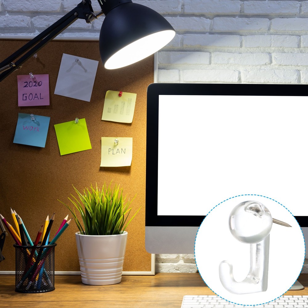 120Pcs Push Pin Hook, Plastic Thumb Tacks with Hook, Transparent