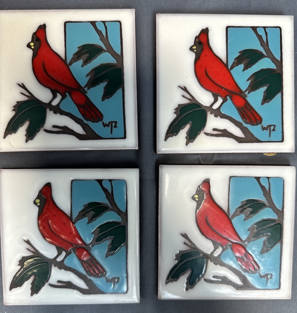 Masterworks Handcrafted Ceramic Art Tile Cardinal Trivet USA 4” X 4”