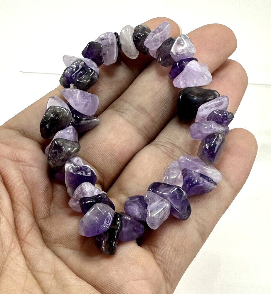 Polished Rough Amethyst Stretchy Statement Bracelet