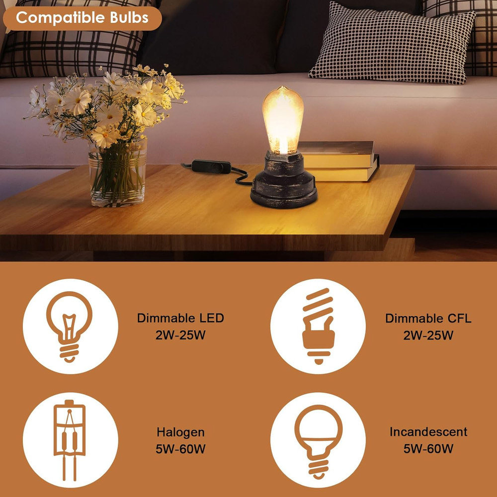Inline Switch 2 Pack, Full Range Rotary Dimmer, Black Cord Switch Replacement fo