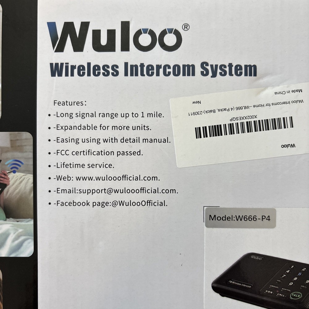 Wuloo 4 pack Wireless Intercom System 10 Channel 3 Code, WL666, Free Shipping