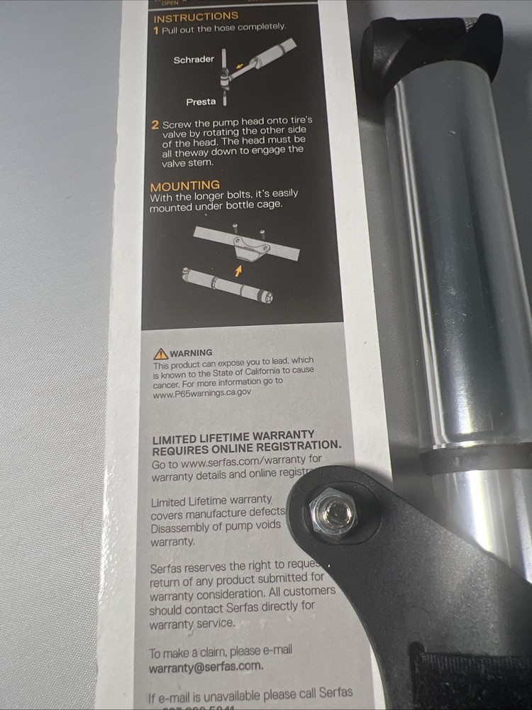 Serfas Half Stick Quick Draw MP-5 Bicycle Mini Pump both Presta & Schrader Valve