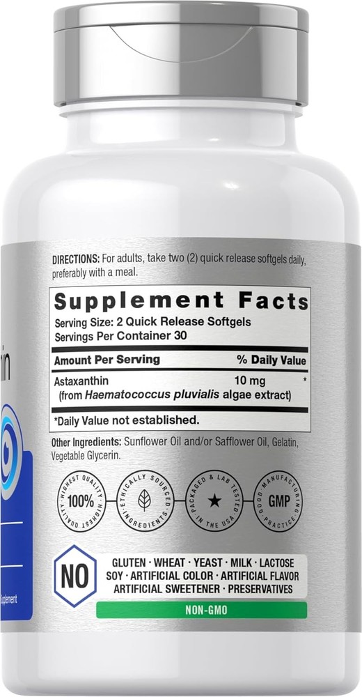Horb?ach Astaxanthin 10mg | 60 Softgels | Algae Derived Formula | Non-GMO, Glute