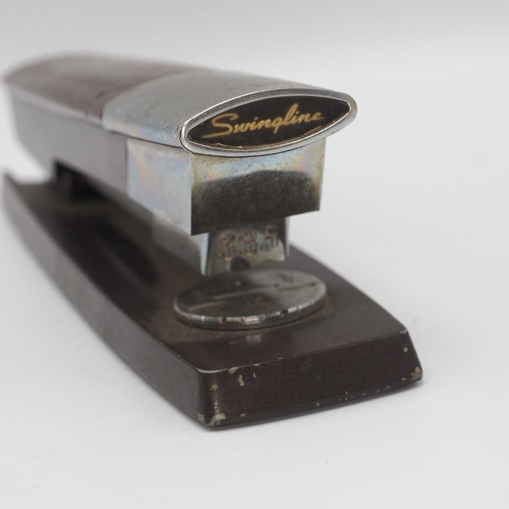 Swingline Stapler Model 333 Chrome & Dark Brown Mid-Century Modern