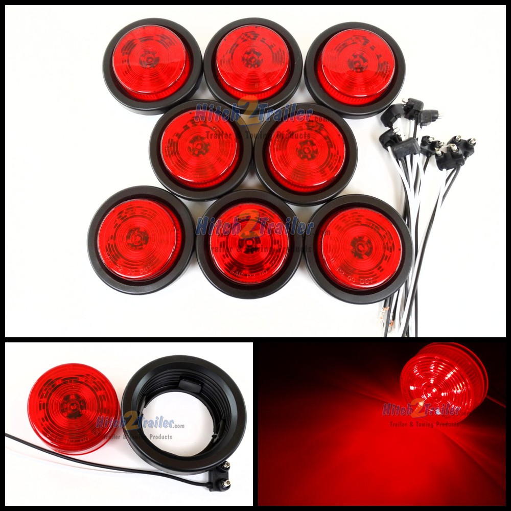 (8) RED 12 LED Light Trailer 2-1/2" round,w/plug,Grommet Clearance marker 2.5"