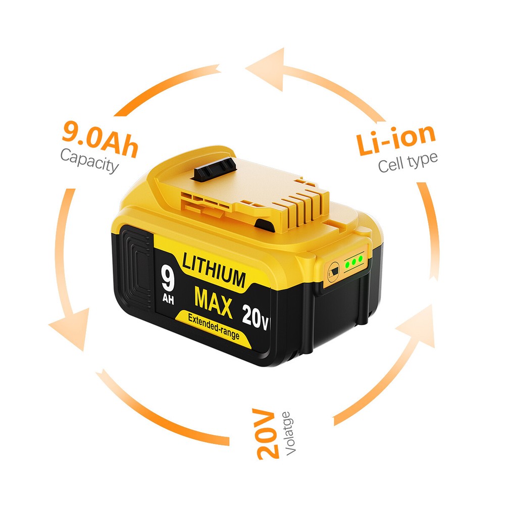 Pack For DeWalt 20V 20 Volt Max 9.0AH Lithium Ion Battery DCB206 DCB200-2 DCB209