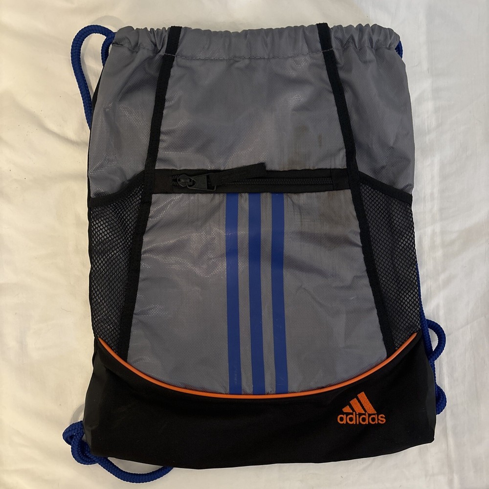 Adidas Backpack Gray Black Drawstring Soccer Ball Bag Workout Gear Practice