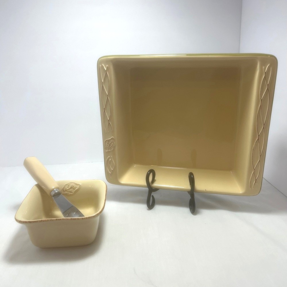 Tastefully Simple Host Collection Bakeware Serving Set Yellow Stoneware Dish