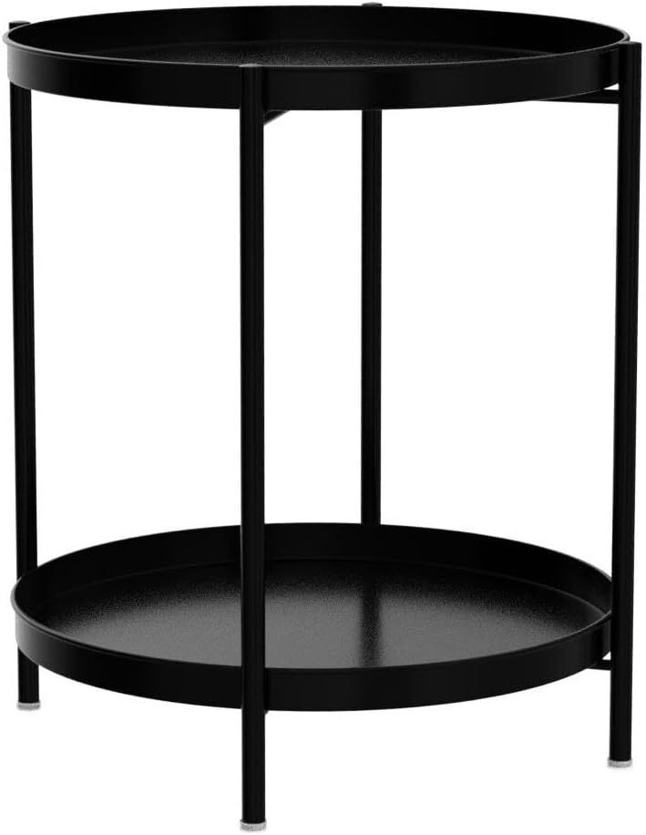 2 Tier End Table Metal Side Table Waterproof Small Sofa Coffee Side Table US