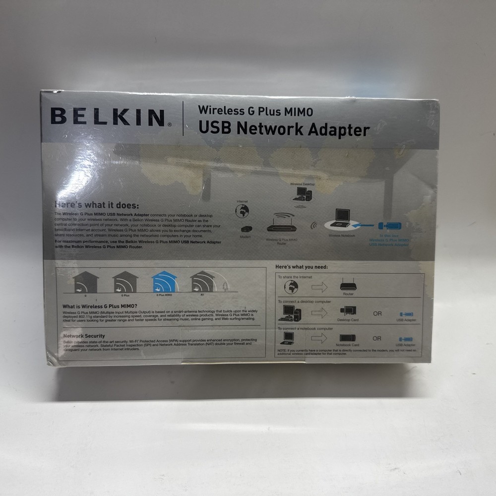 Belkin Wireless G PLUS MIMO USB Network Adapter NEW IN PLASTIC-SHIPS ASAP B1