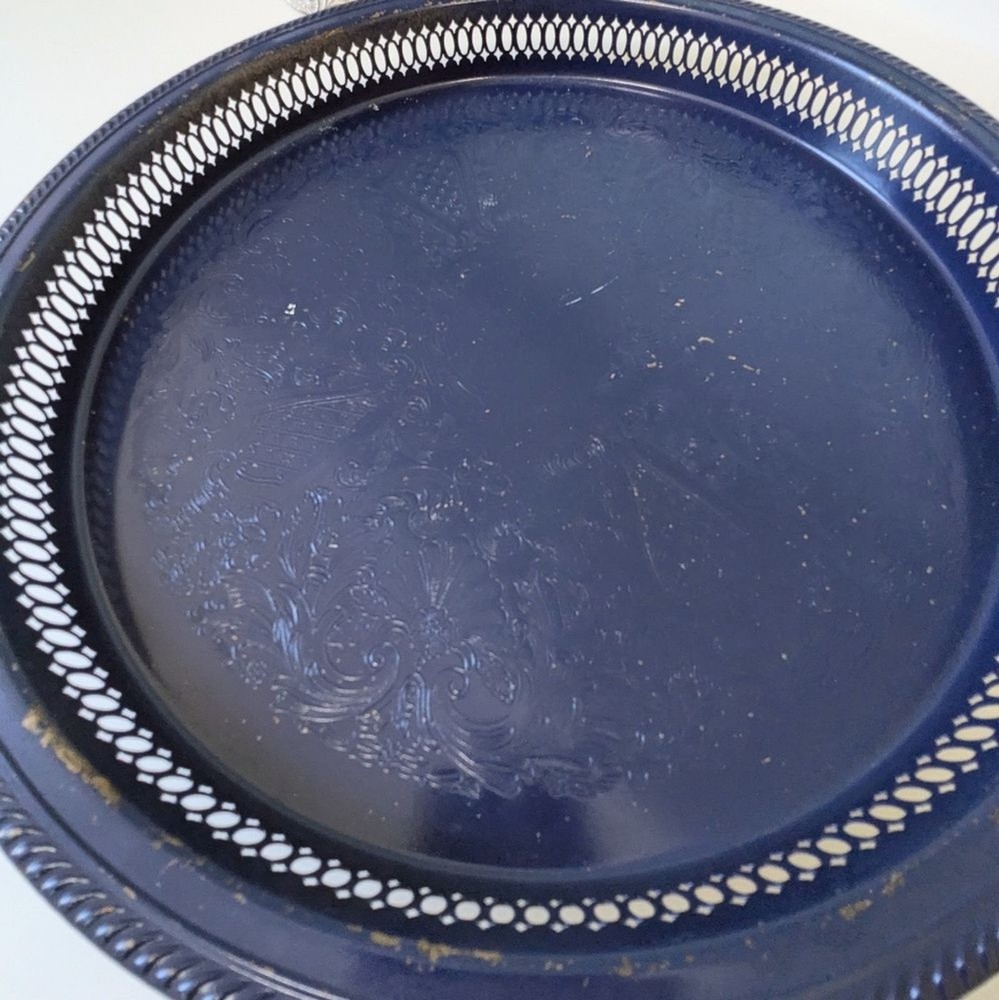 Vintage navy blue decorative tray