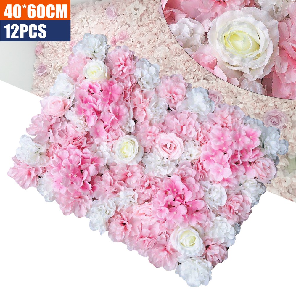 12PCS Artificial Wall Floral Backdrop Decor Flower Wall Panel Artificial Flower