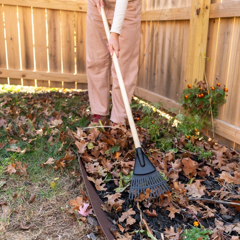 8 inch Wood Poly Leaf Rake Ergonomic Handle Efficient Yard Cleaning Tool New