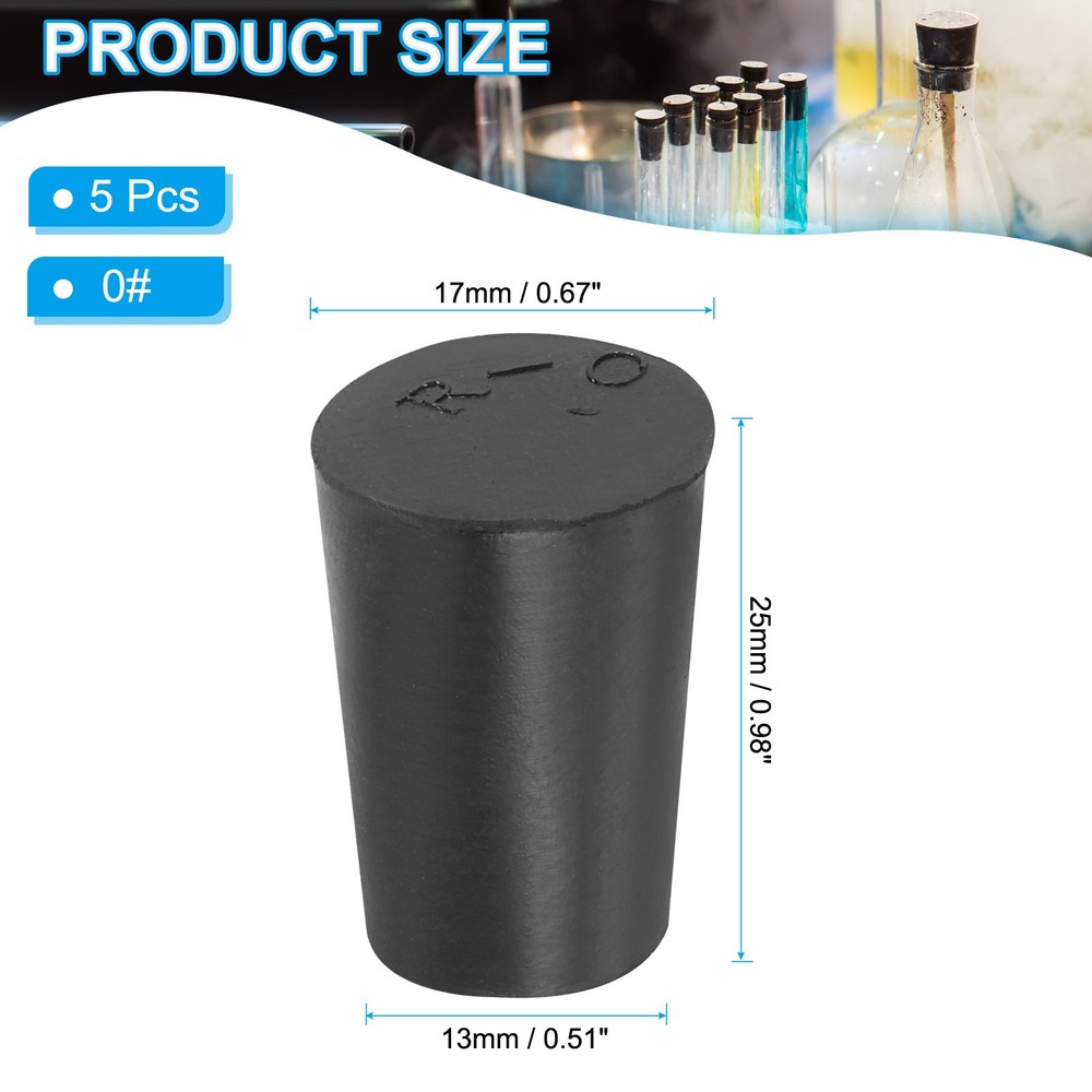 5 Pack Solid Rubber Stoppers 0# Tapered Lab Seal Plug Test Tube Bungs, Black