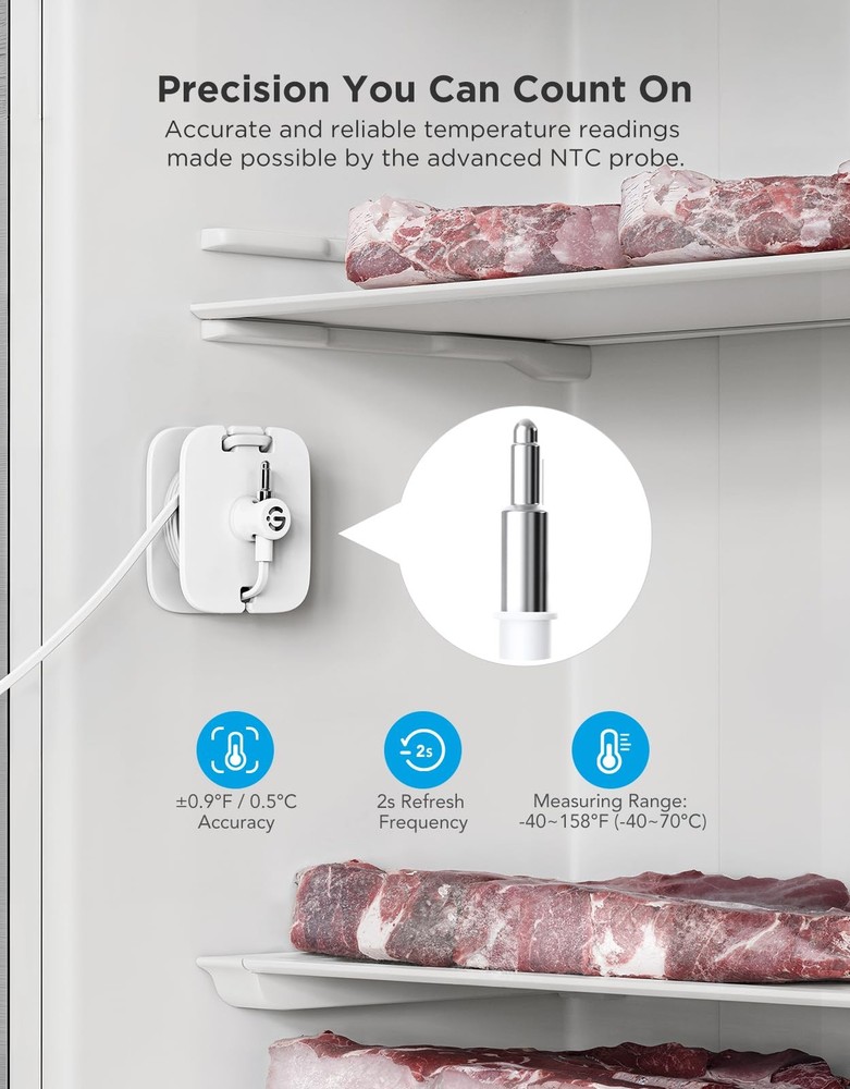 GoveeLife Refrigerator Freezer Thermometer 1 Pack, Bluetooth White