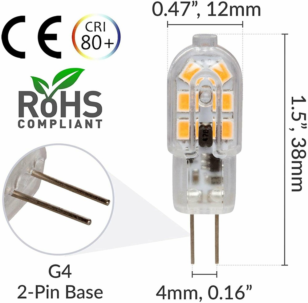 [5 Pack] LED G4 1.5W T3 20W Replacement JC Bi-Pin Base 12V 3000K Soft White