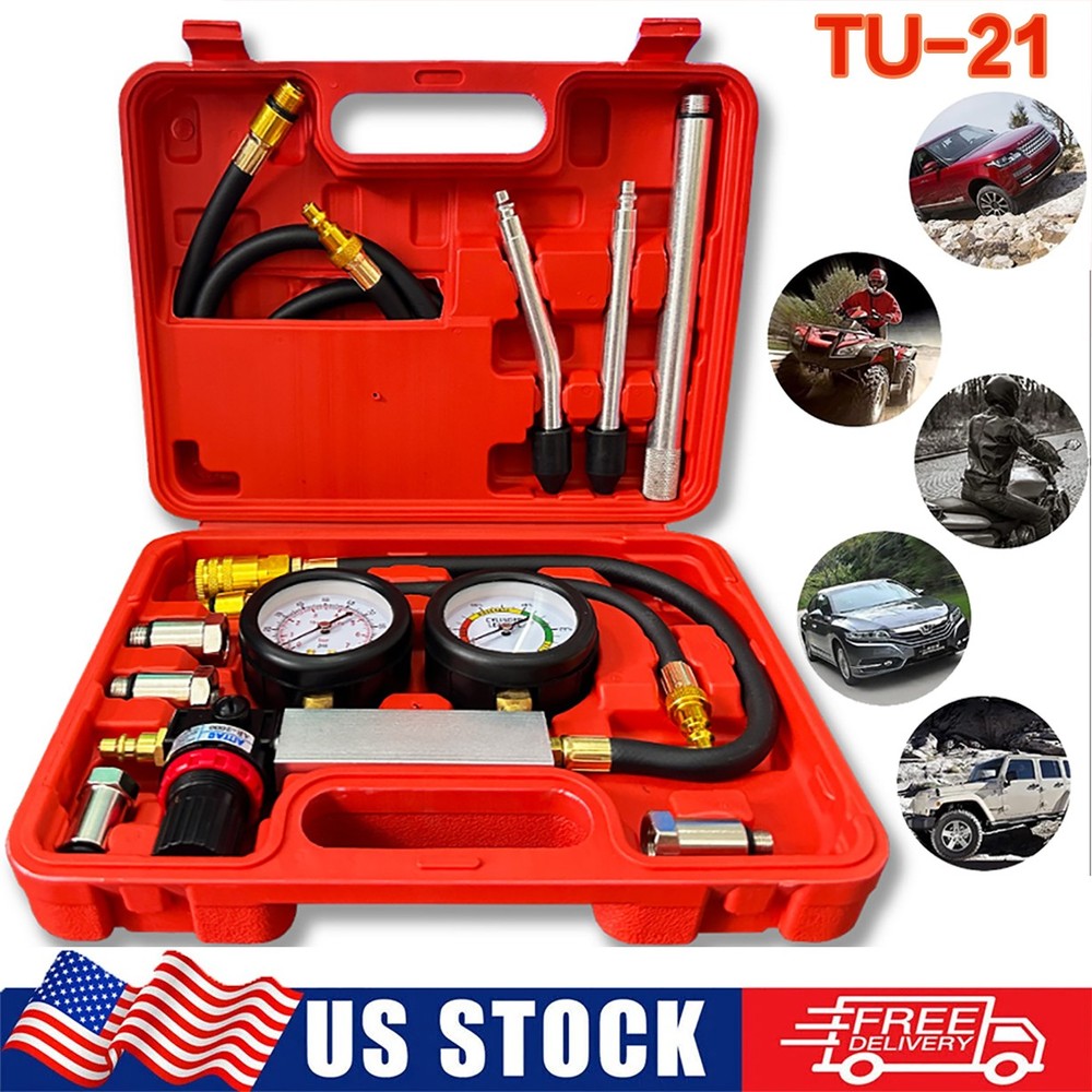 Cylinder Leak Down Tester, Petrol Engine Compression Leakage Detector Tool Kit